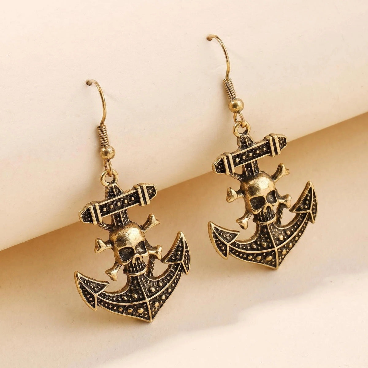 Wholesale Alloy Ancient Silver Pirate Skull Earrings -  Men' s Fashion Accessory