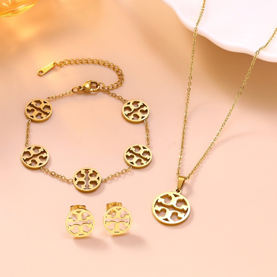Wholesale Fashionable Stainless Steel Snowflake Jewelry Set - Bracelet,  Necklace,  Earrings for Women,  Jewelry Accessory