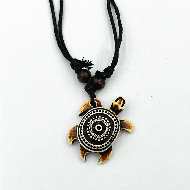 Wholesale Vintage Turtle Necklace Carved Turtle Pendant Resin Sweater Chain ACC-NE-ShuangDe001