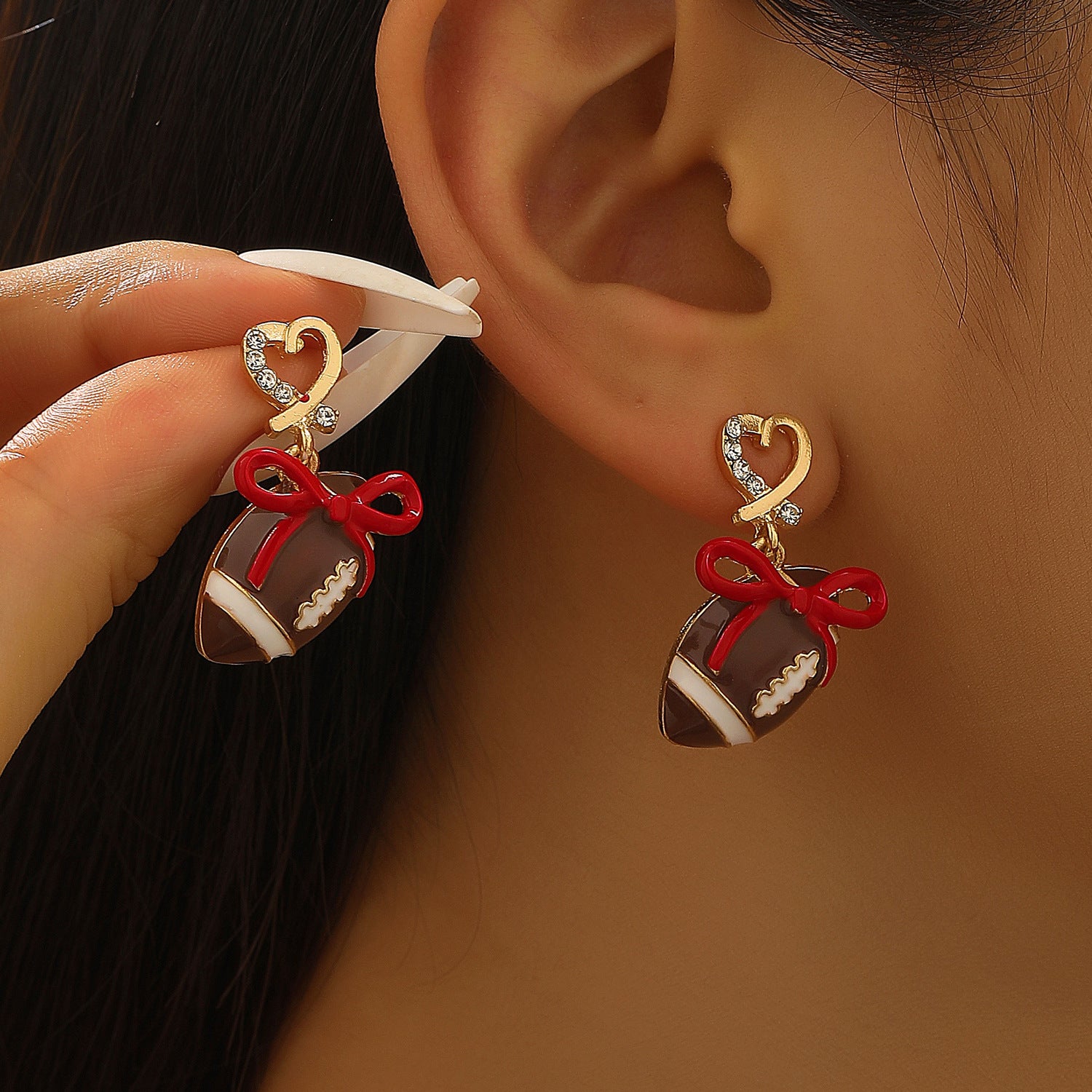 Wholesale sports style football love bow  necklace