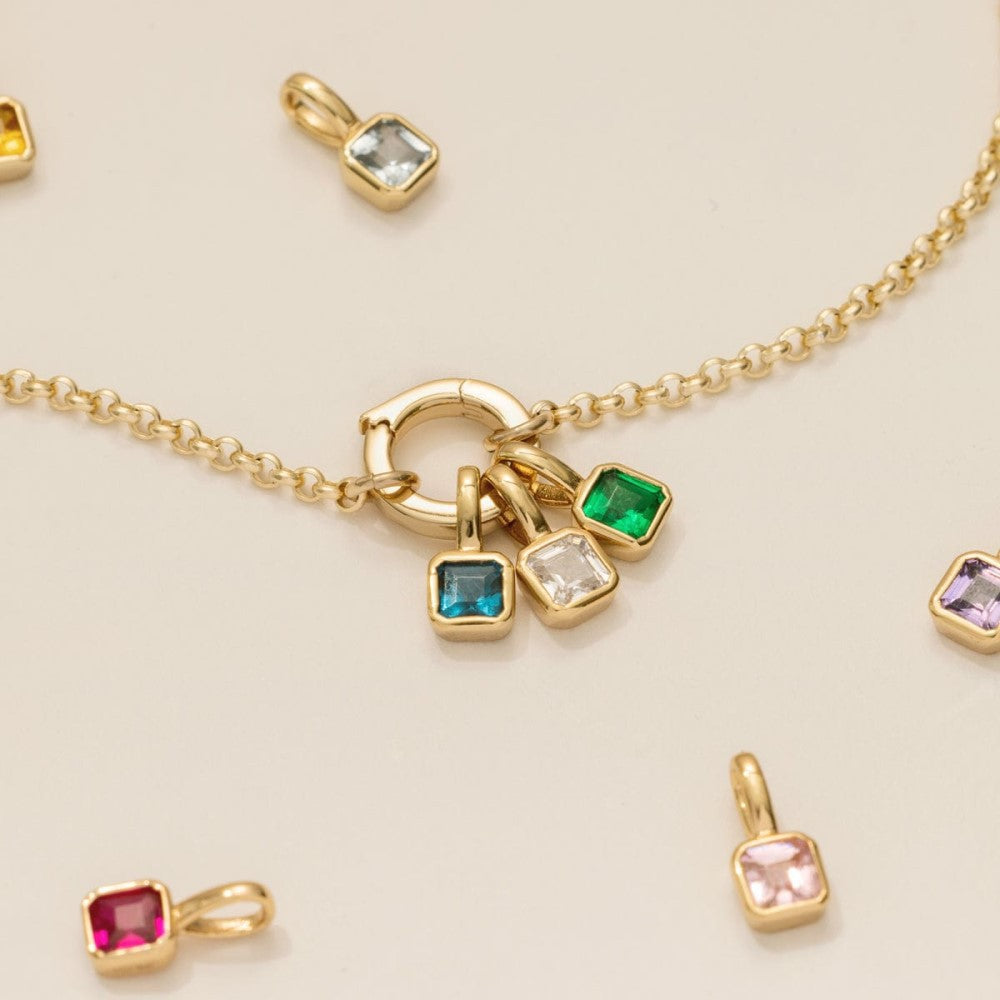 Wholesale Colorful DIY twelve birthday stone square colored zircon necklace