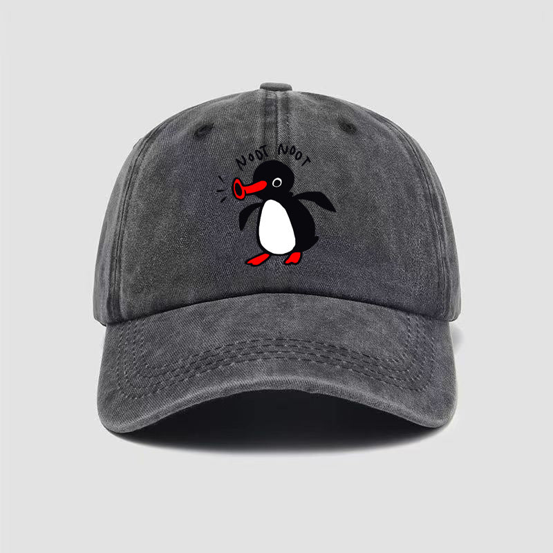 Wholesale  Curved Brim Washed Cotton Cartoon Print Penguin Baseball Cap