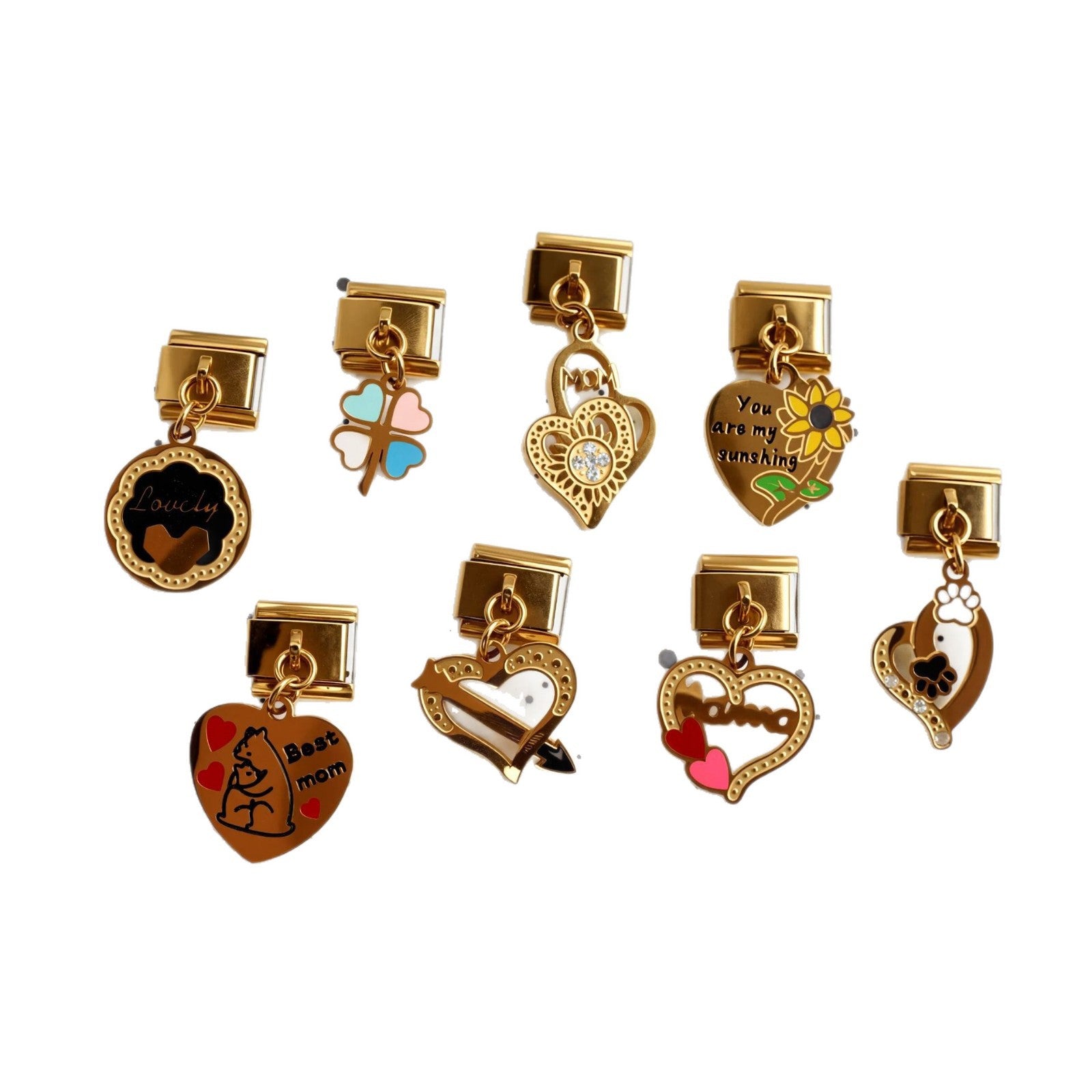 Wholesale Heart Lucky Clover Stainless Steel Italian Charms DIY Bracelet Jewelry Accessory