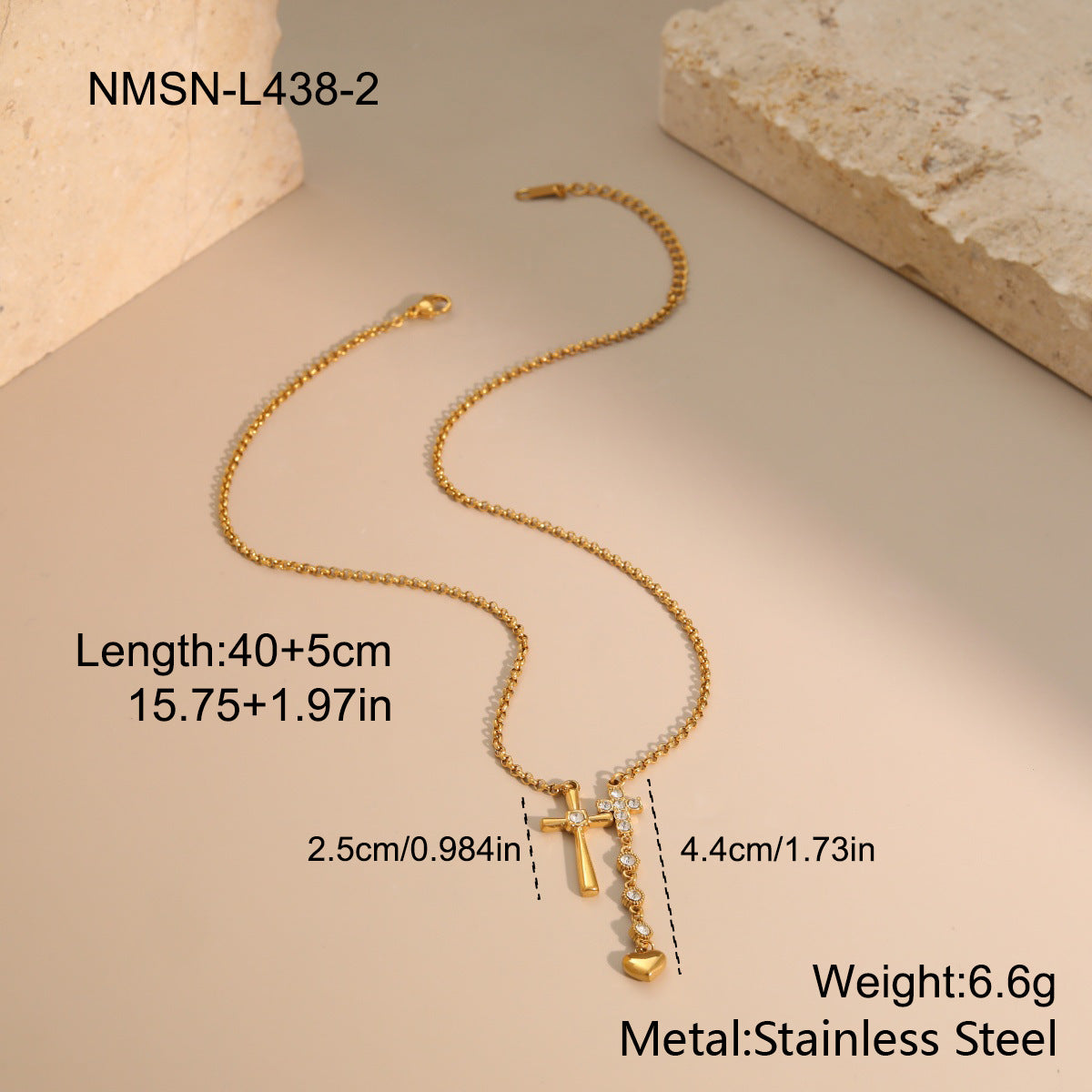 Wholesale Exquisite Stainless Steel Double-Cross  Heart Clavicle Necklace