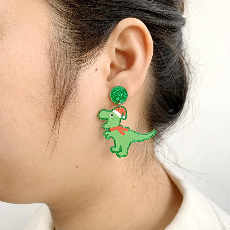 Wholesale Christmas Dinosaur Santa Hat Acrylic Glitter Scarf Earrings ACC-ES-XueP035