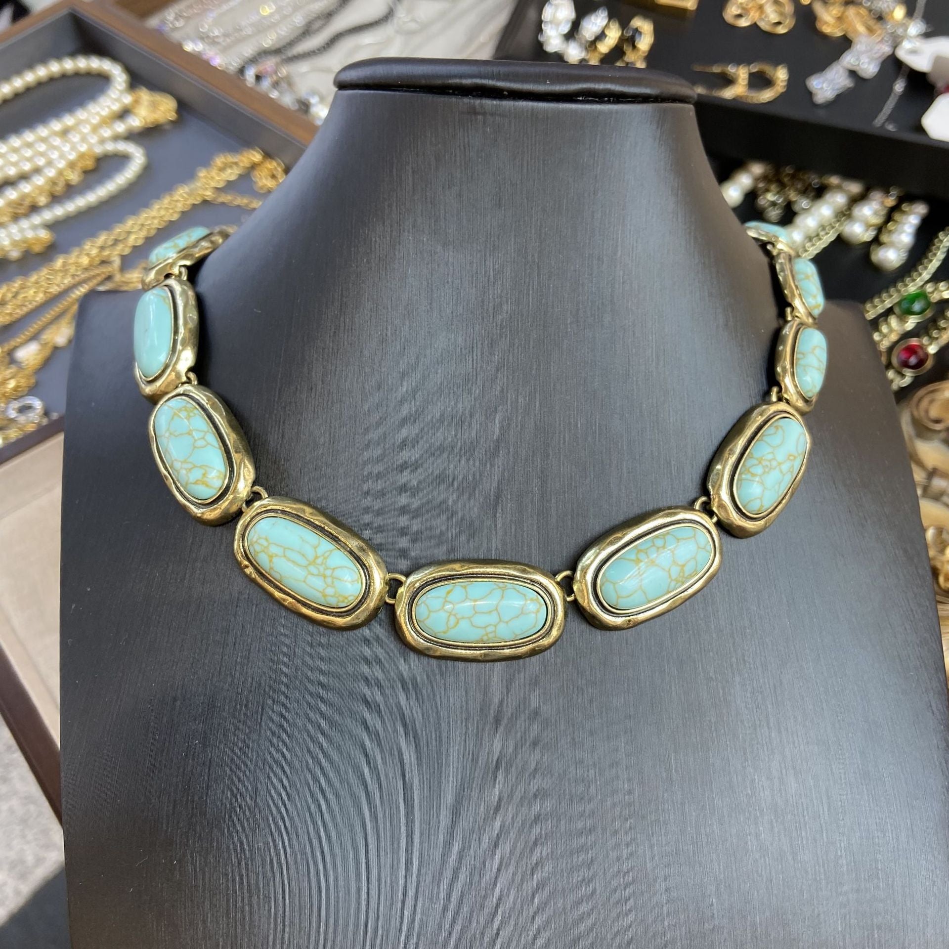 Wholesale retro turquoise necklace earrings suit vintage copper plated real  jewelry suit