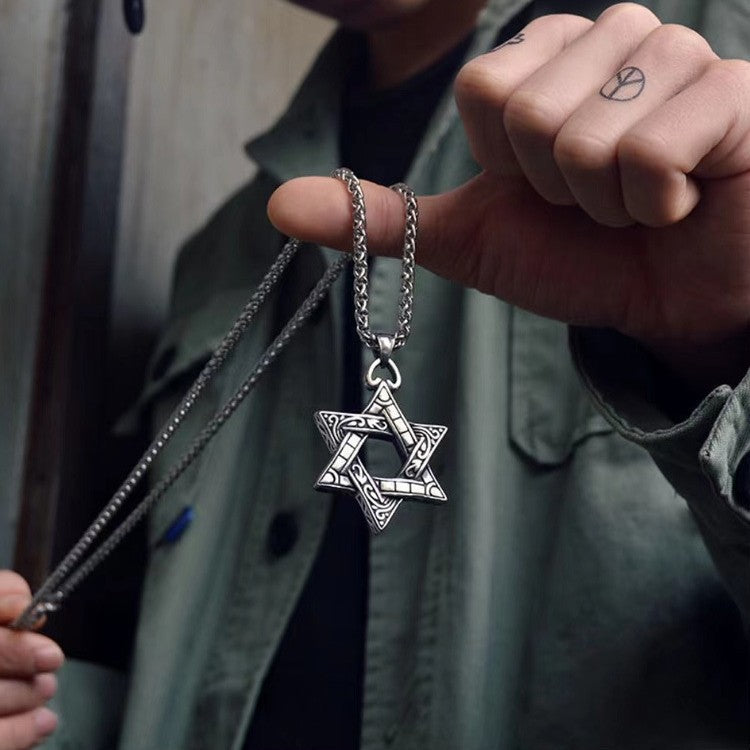 Wholesale Stylish Six Pointed Star Pendant Long Chain Necklace For Men Hip Hop Party Jewelry Accessory