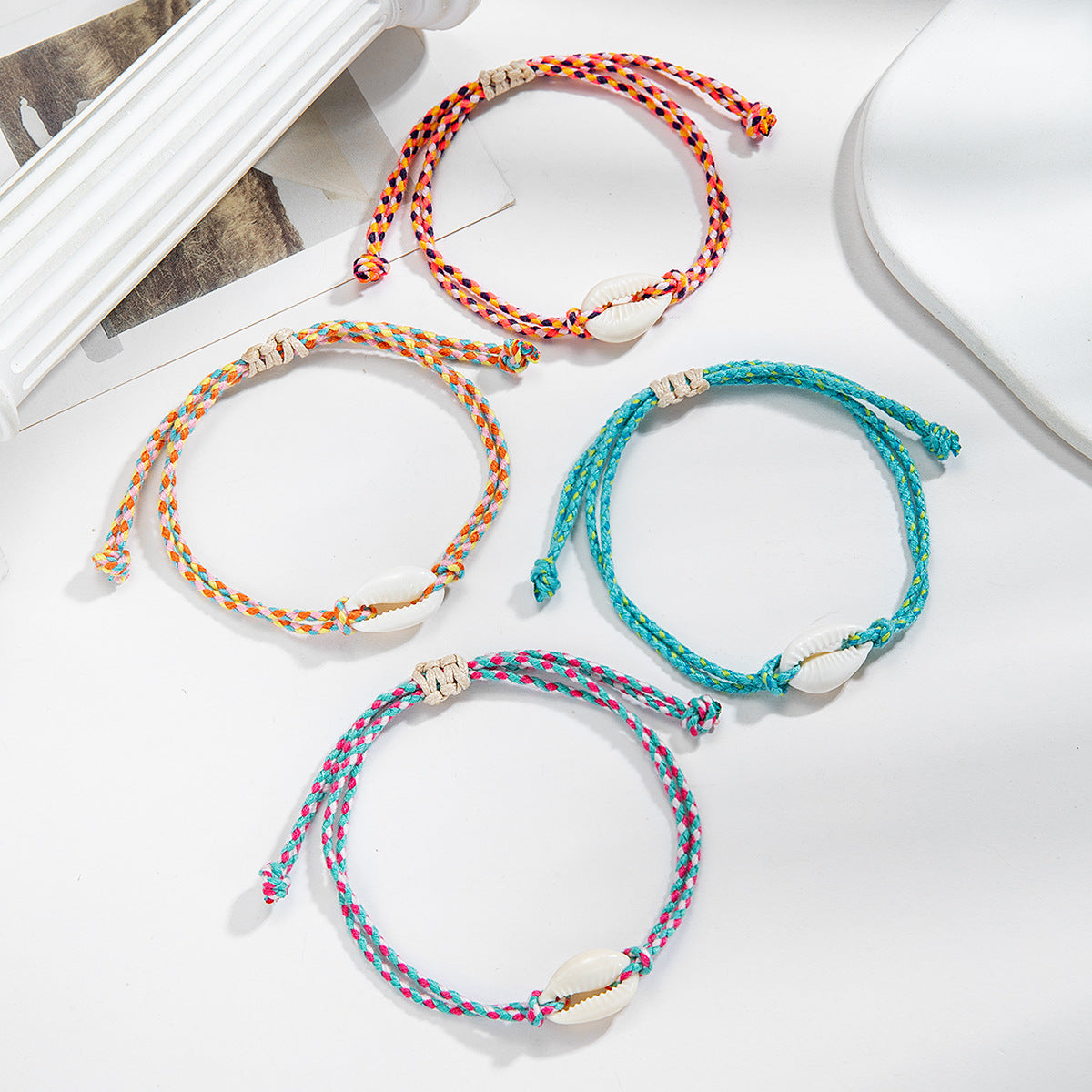 Wholesale  Bohemian Shell Production Colored Braided Rope Adjustable  Bracelet