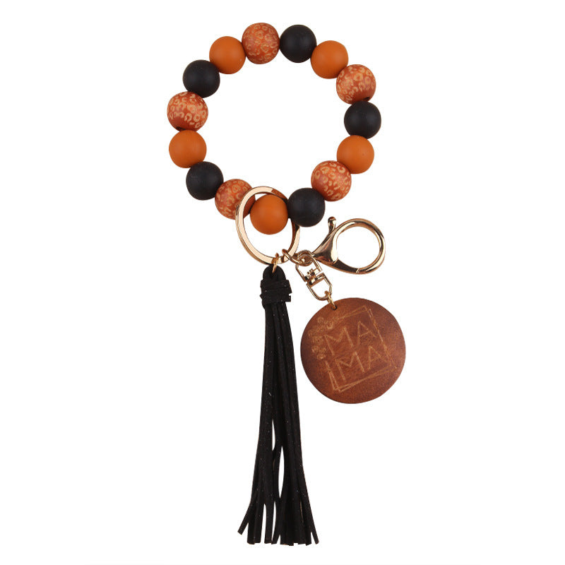 Wholesale Mother's Day MAMA Leopard Print Silicone Beaded Wrist Keychain Wristlet Keychain ACC-KC-GuangTian045