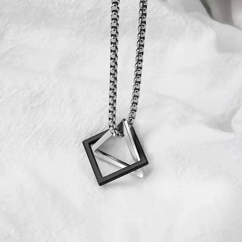 Wholesale titanium steel triangle square pendant geometric necklace