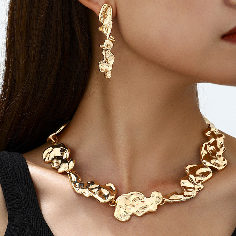 Wholesale Metal irregular splicing geometric jewelry set,  women' s alloy necklace,  earrings,  and bracelet