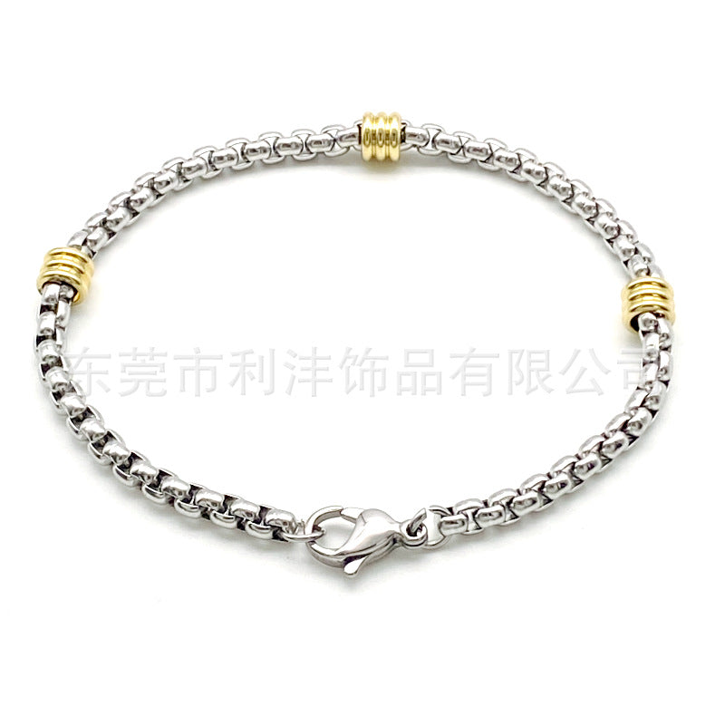 Wholesale Bold Chain Gold-Plated Stainless Steel Pearl Bracelet and Necklace Set Fashion Accessory Boutique Resale