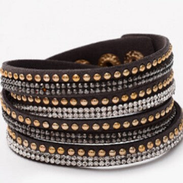 Wholesale Leather and velvet double cross bracelet with rhinestones