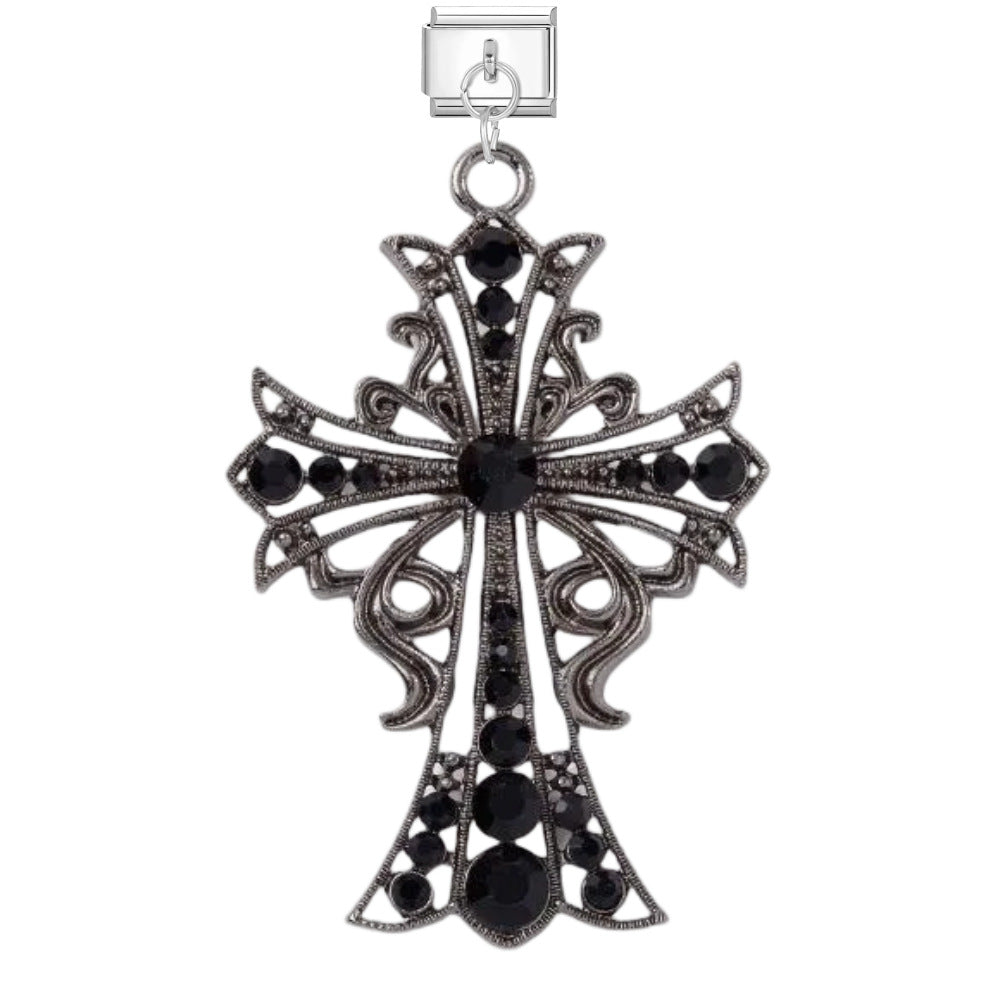 Wholesale Dark Punk DIY Bracelet Strap - Titanium Steel Black Cross Enamel,  Jewelry Accessory for Resale