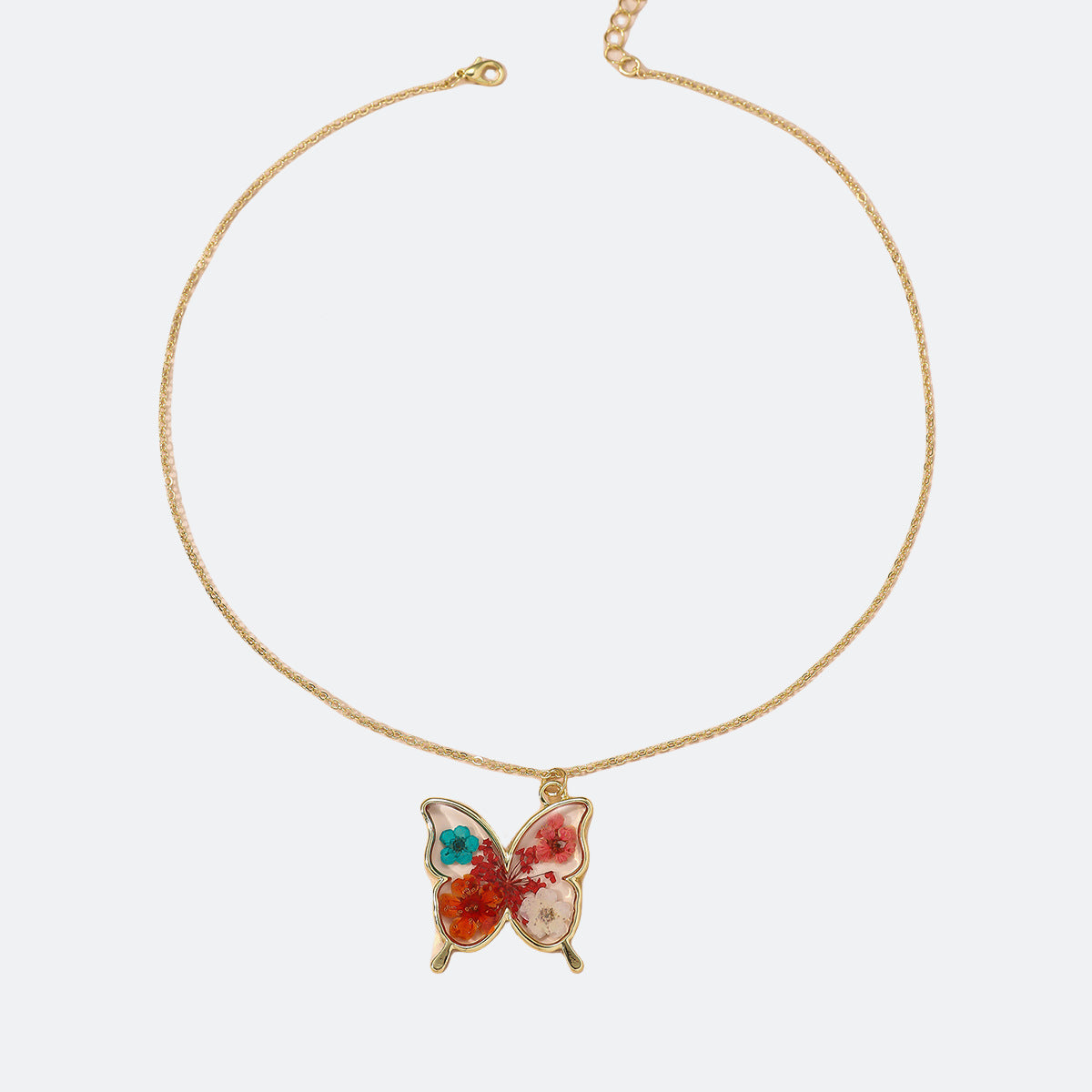 Wholesale Resin Butterfly &  Flower Necklace Dripping Glue Pendant Daily Wear Jewelry Accessory