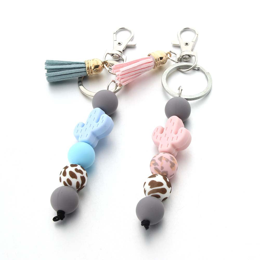 Wholesale Cartoon Cactus Silicone Beaded Keychain ACC-KC-JinAn005