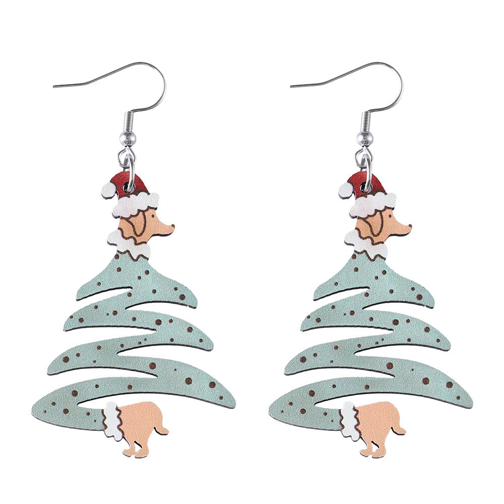 Wholesale Christmas Dog Christmas Tree Pendant Wood Earrings