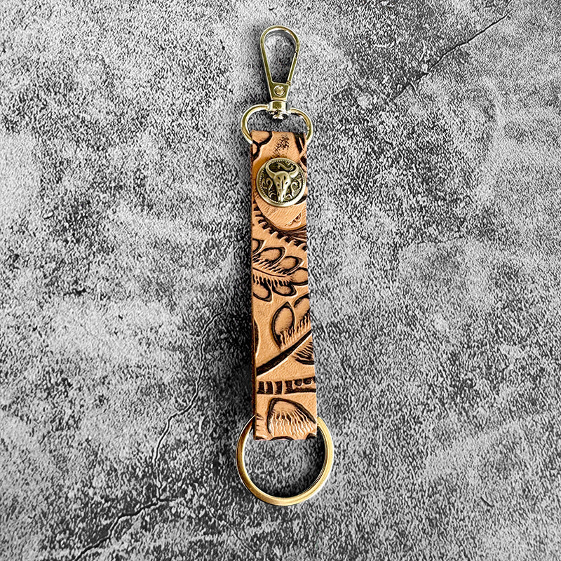 Wholesale Western leather embossed keychain