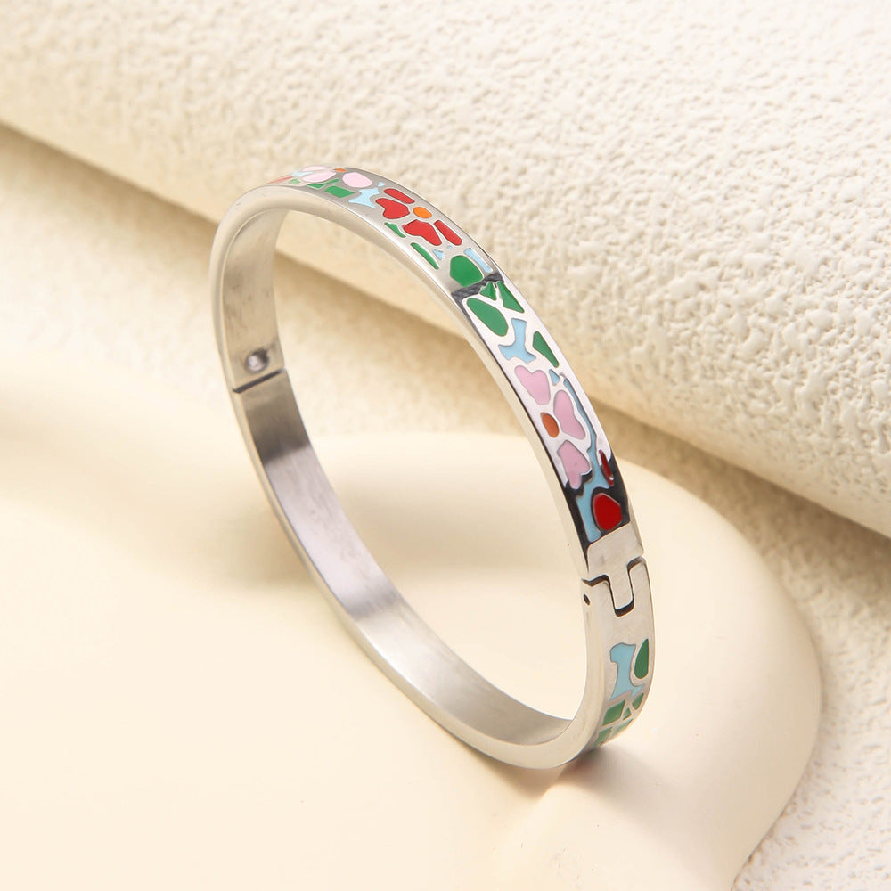 Wholesale Niche Light Luxury Stainless Steel Enamel Oil Drip Bracelet ACC-BT-RuiX005