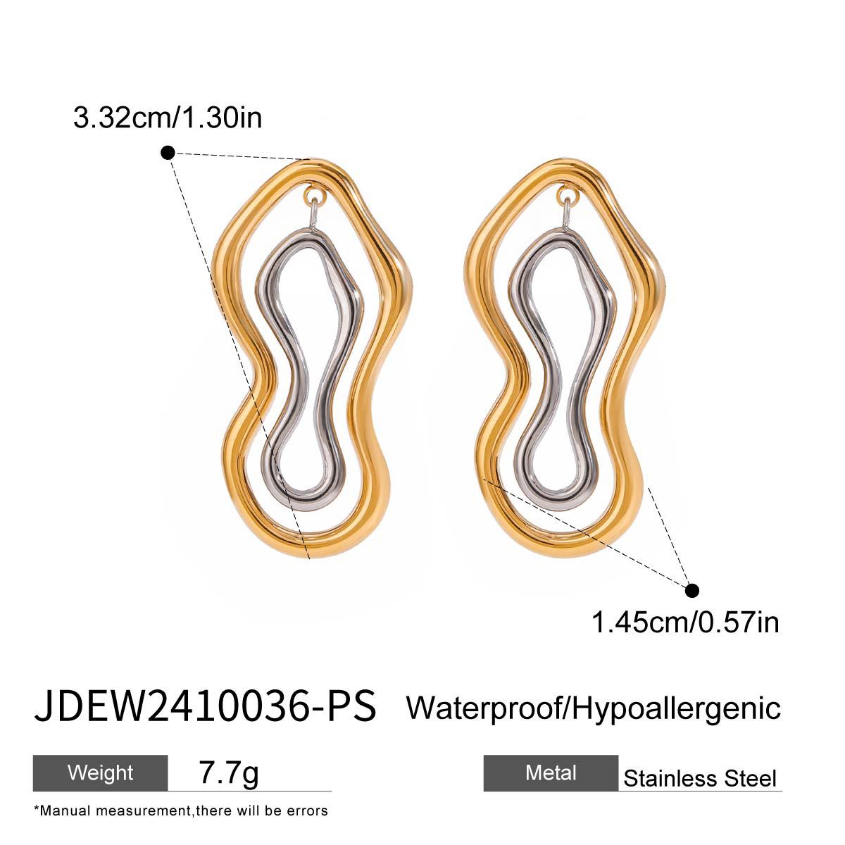 Wholesale 18K gold stainless steel gold and silver color matching exaggerated lines geometric smooth earrings