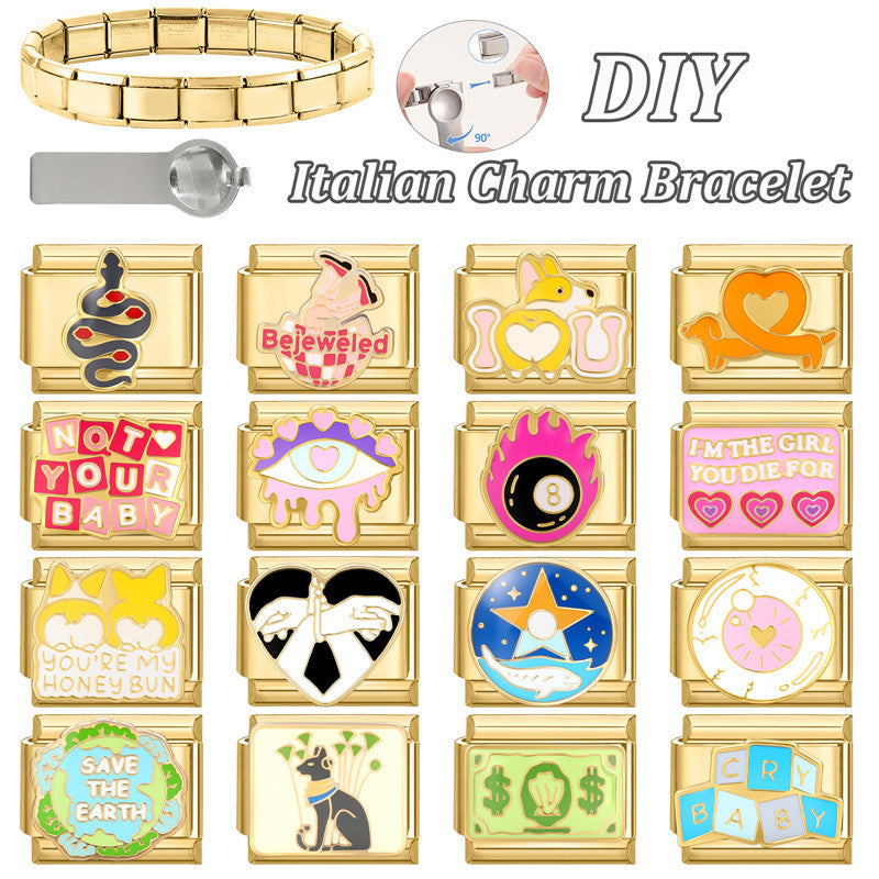 Wholesale Italian Charm Bracelet 9mm DIY Splicing Cute Creative Stainless Steel Composable Bracelet