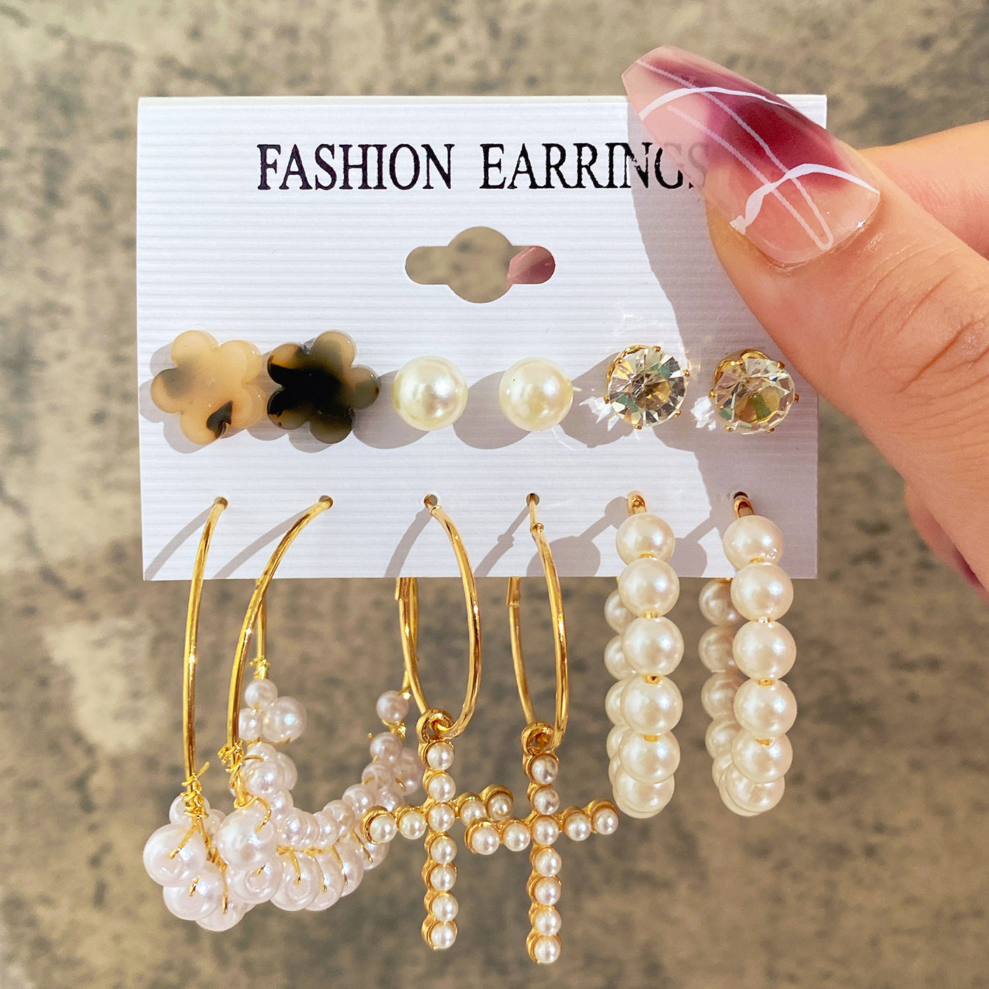 Wholesale French Vintage Gold Earring Set with Pearls 6 Pieces ACC-ES-HZS001
