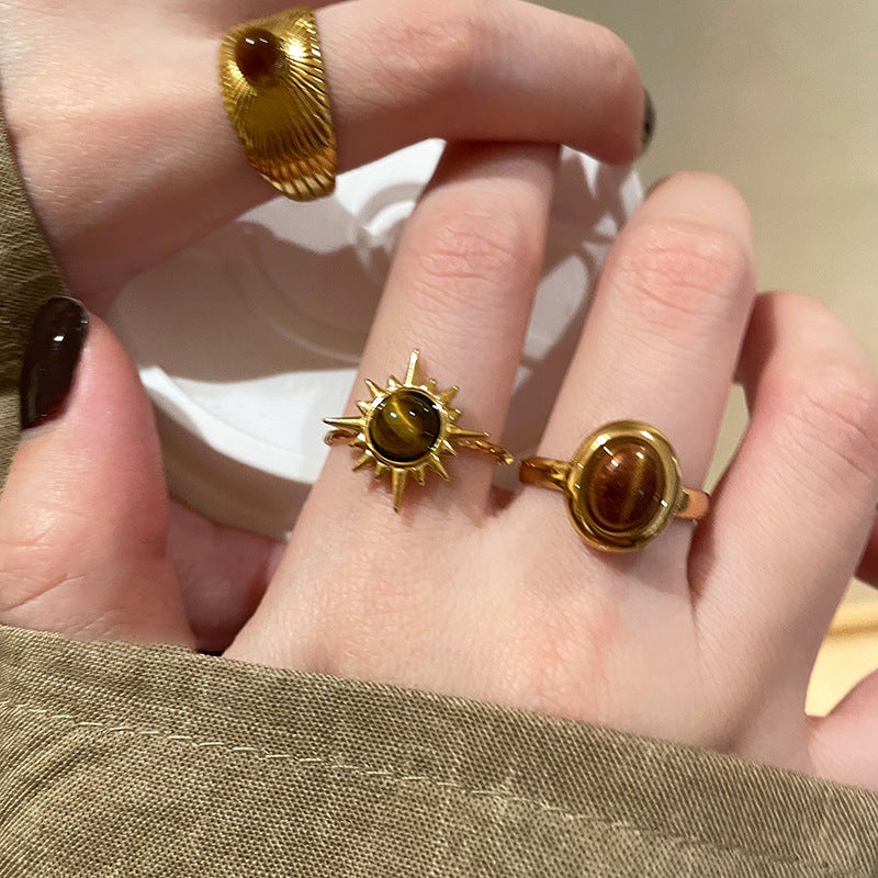 Wholesale Vintage Tiger Eye Stone Open Ring - Trendy Fashion Accessory for Women,  Gift Boutique Jewelry