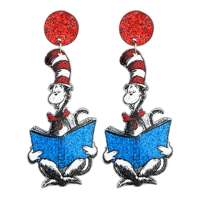 Wholesale 2 pairs/pack Bright Cute Teacher Color Book Acrylic Earrings ACC-ES-HY214