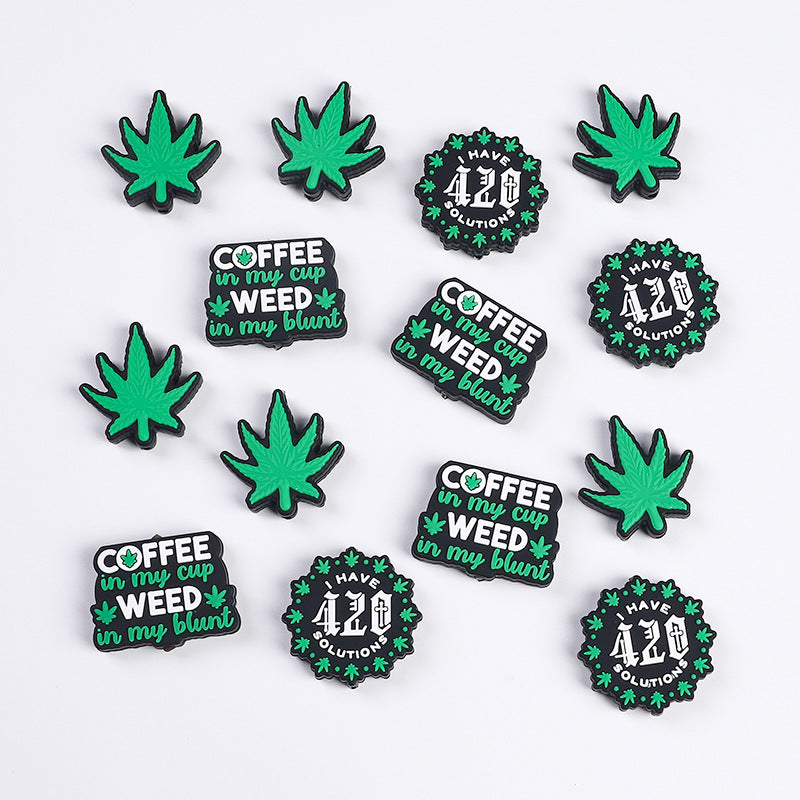 Wholesale 20pcs Green Leaf Silicone Beads Focal Beads DIY Beaded Pen Accessories ACC-BDS-RongFa027