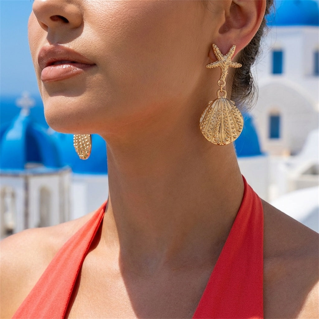 Wholesale Zinc Alloy Electroplated Starfish Shell Earrings Ocean Beach Vacation Party Jewelry Accessory