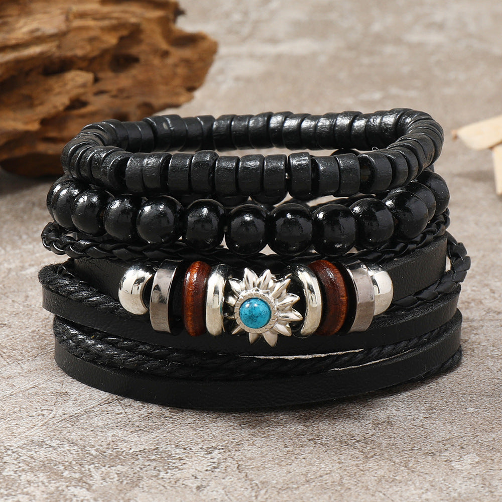 Wholesale Retro Multi-layer Alloy Leather Bracelet