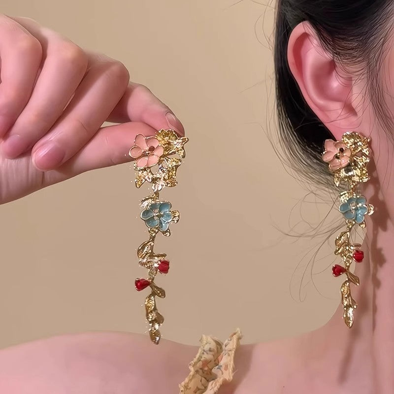 Wholesale Oil painting flower tassel earrings