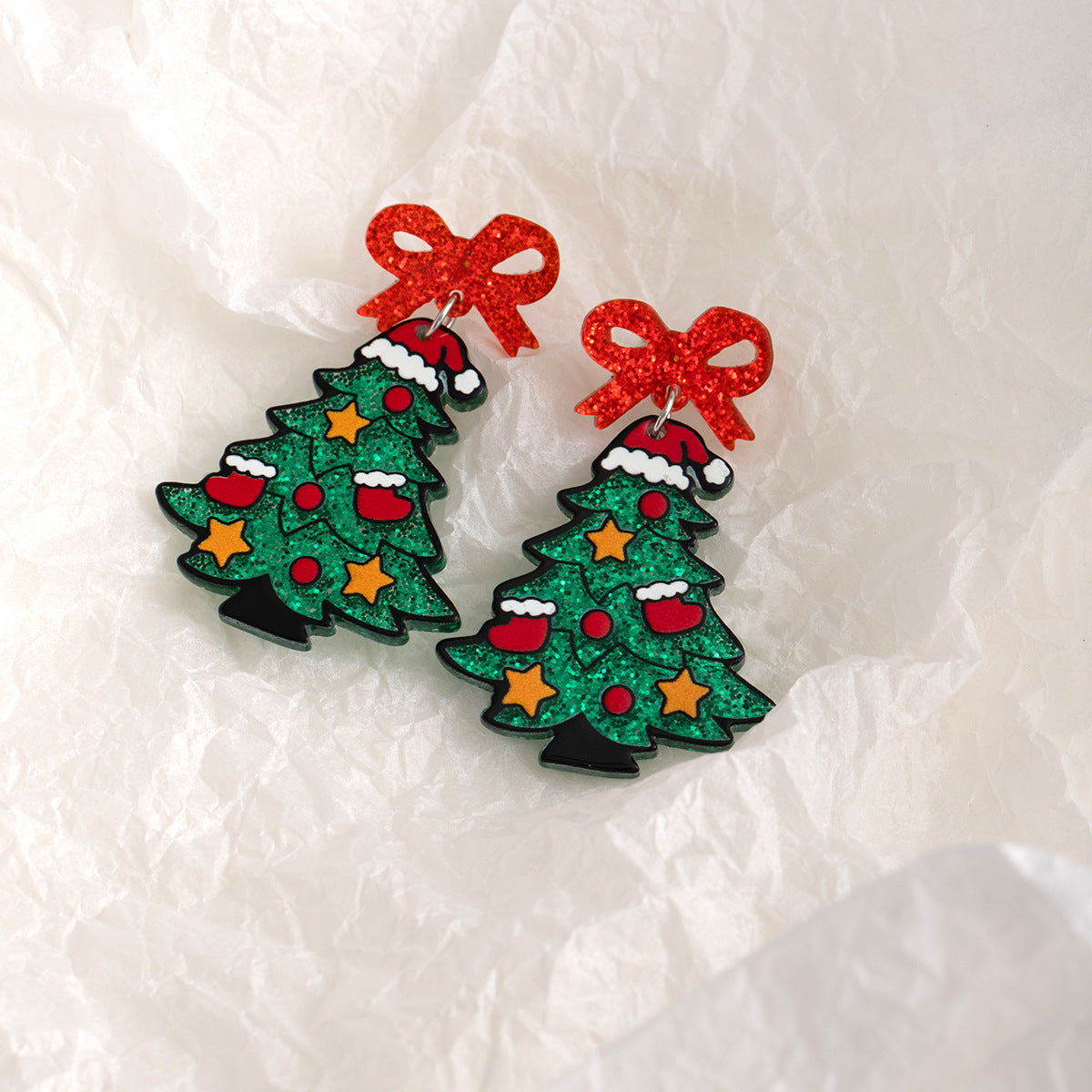 Wholesale Cartoon Acrylic Butterfly Tassel Christmas Tree Earrings