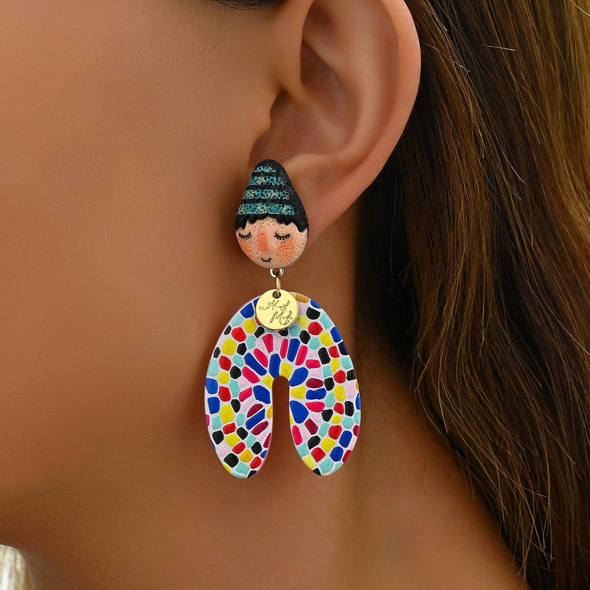 Wholesale Trendy Cartoon Indian Doll Acrylic Ear Studs Unisex Fashion Jewelry