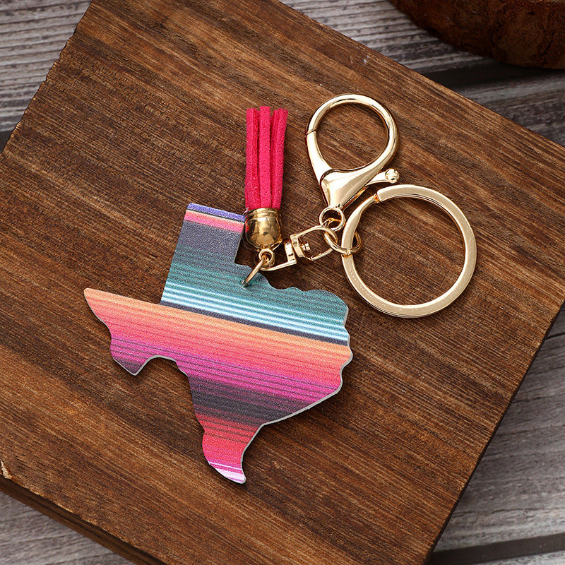 Wholesale Western Style Aztec Cactus Rainbow Leather Tassel Keychain ACC-KC-YTian008