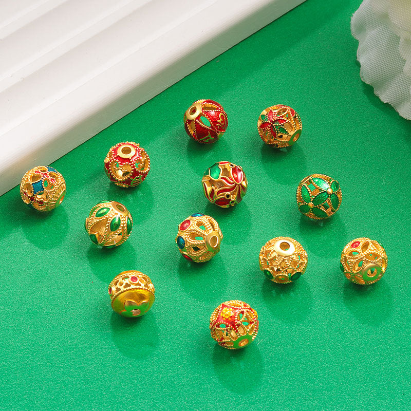 Wholesale S925 sterling silver ancient gold cloisonne auspicious spacer beads enamel loose beads