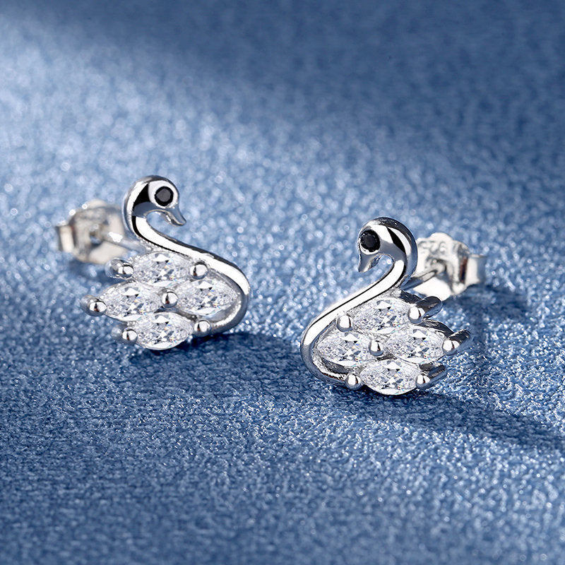 Wholesale Valentine's Day 925 Silver Swan Earrings