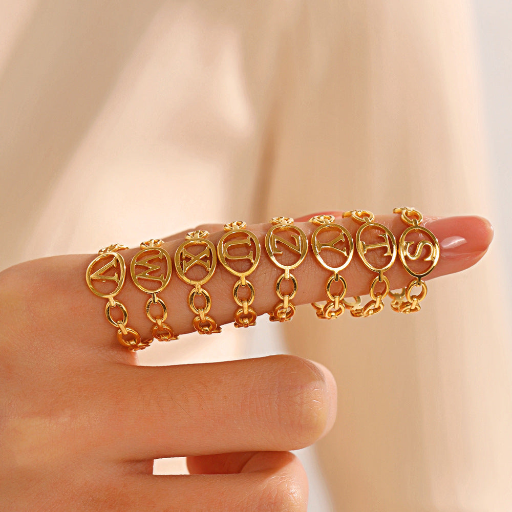 Wholesale Simple 26 Letters Stainless Steel Rings Open Adjustable Rings ACC-RS-JiaLi005