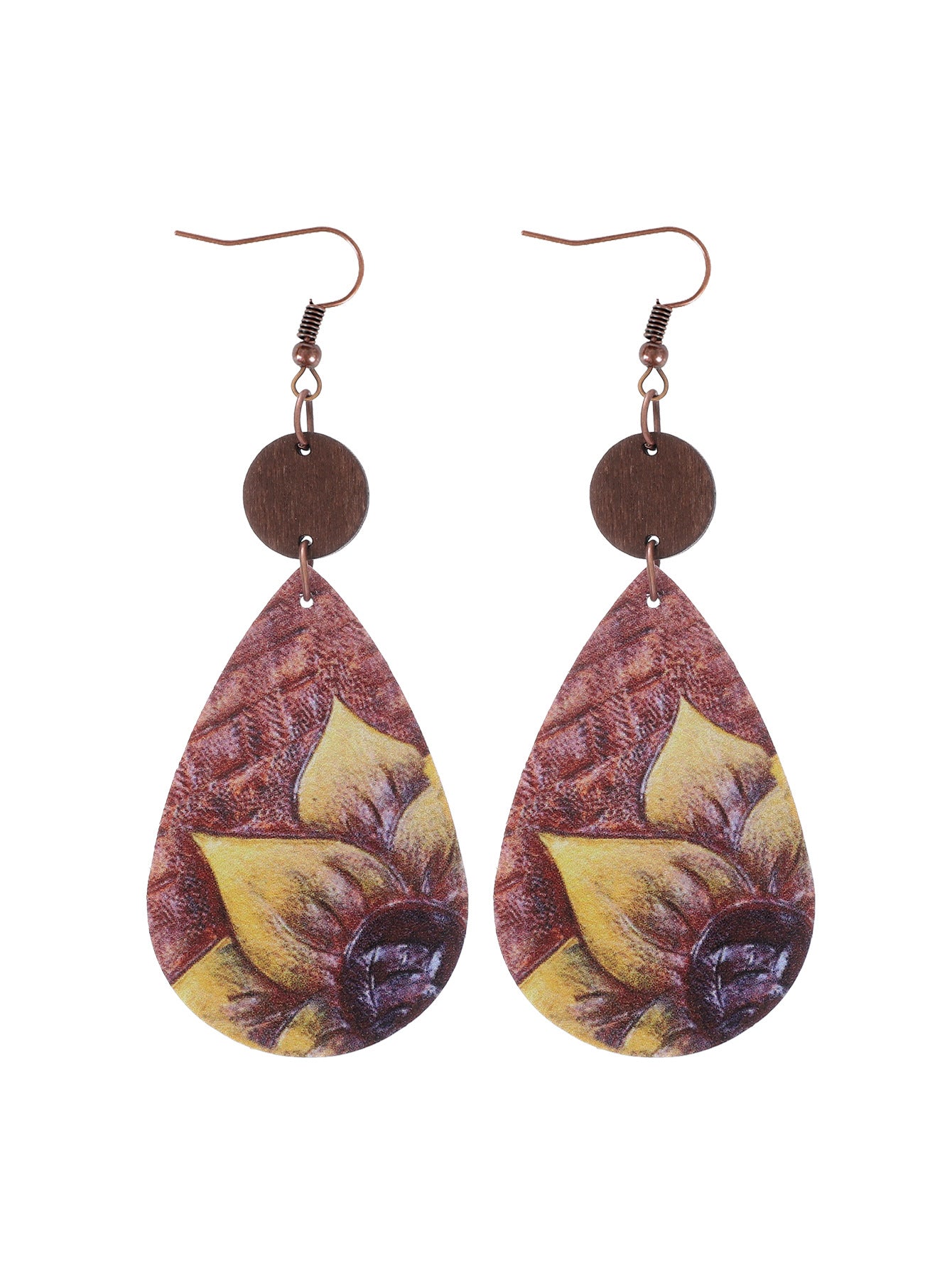 Wholesale  Irregular Graphic Cactus Pattern Leather Earrings