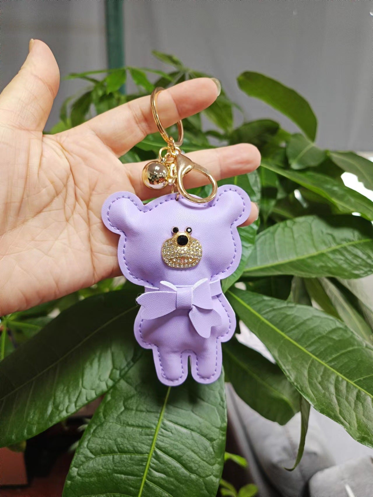 Wholesale Chic European Style Red Leather Bow Bear Keychain Animal Keyring Pendant Bag Charm Gift