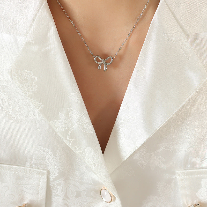Wholesal  Cute Bow Pendant Titanium Steel Necklaces