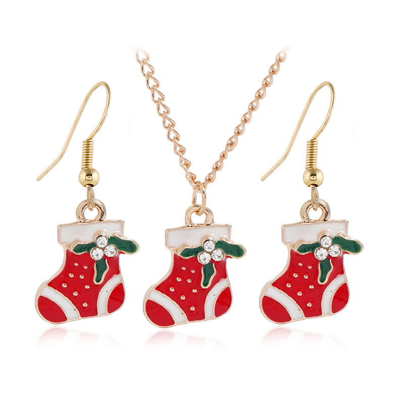Wholesale Oil Drop Colorful Christmas Stocking Earrings Necklace Set ACC-NE-KaiQing012