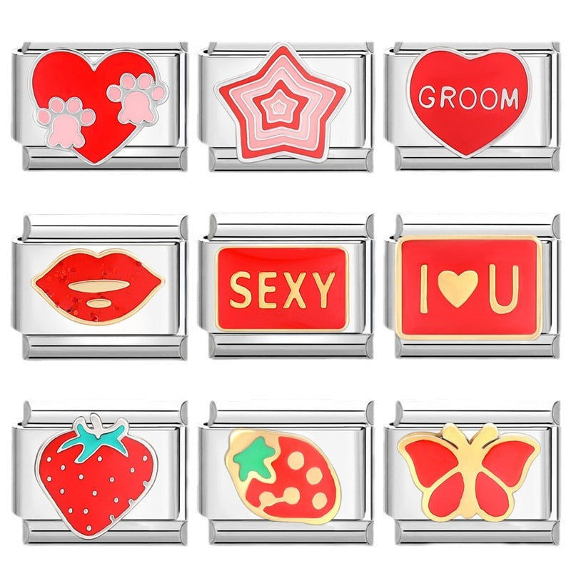 Wholesale Italian Charm Bracelet 9mm DIY Splicing Red Series Titanium Steel Composable Bracelet