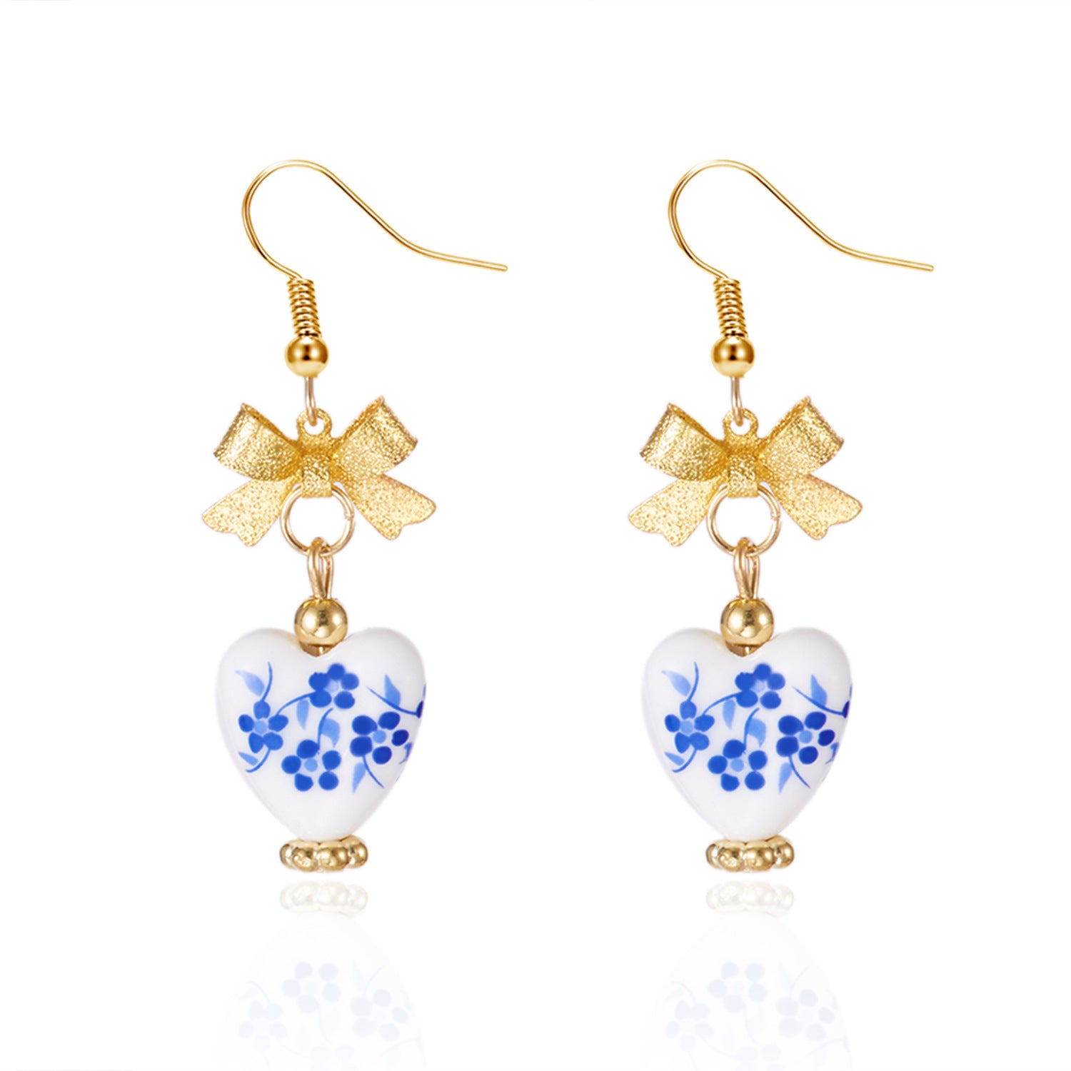 Wholesale Chinese style floral blue and white porcelain bow earrings