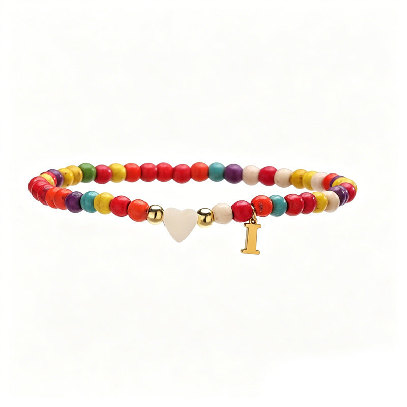 Wholesale Chic 26 Letter Heart Charm Bracelet Turquoise Rice Beads Handmade Women S Jewelry Gift