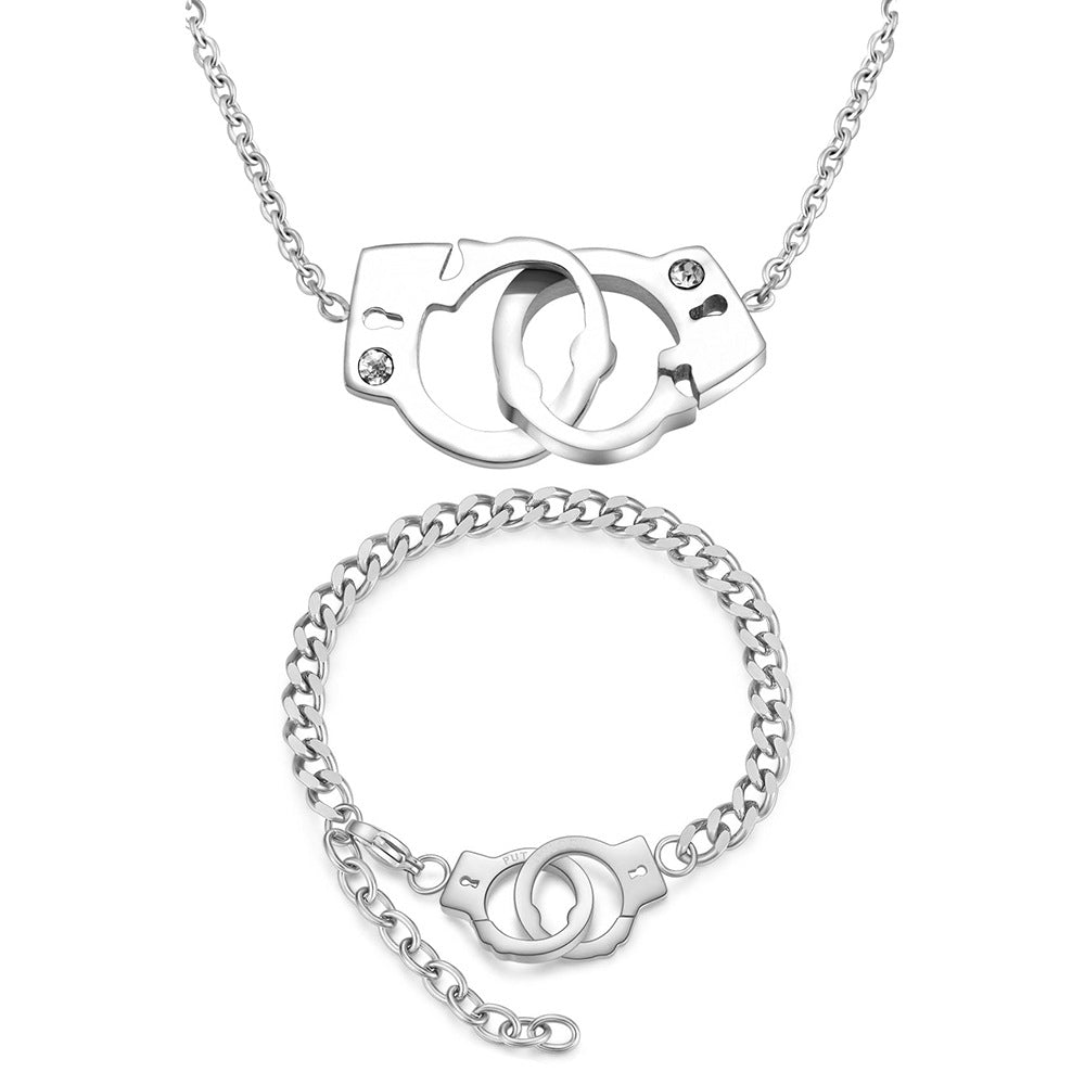 Wholesale Handcuffs Interlocking Couple Bracelet Titanium Steel Necklace ACC-NE-ZhongJi002