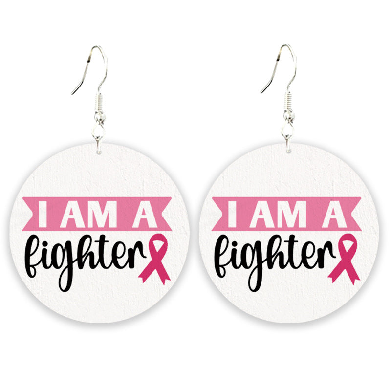 Wholesale 2pcs/pack Cancer Team Struggle Survivor Accessories  Wooden Pattern Earrings