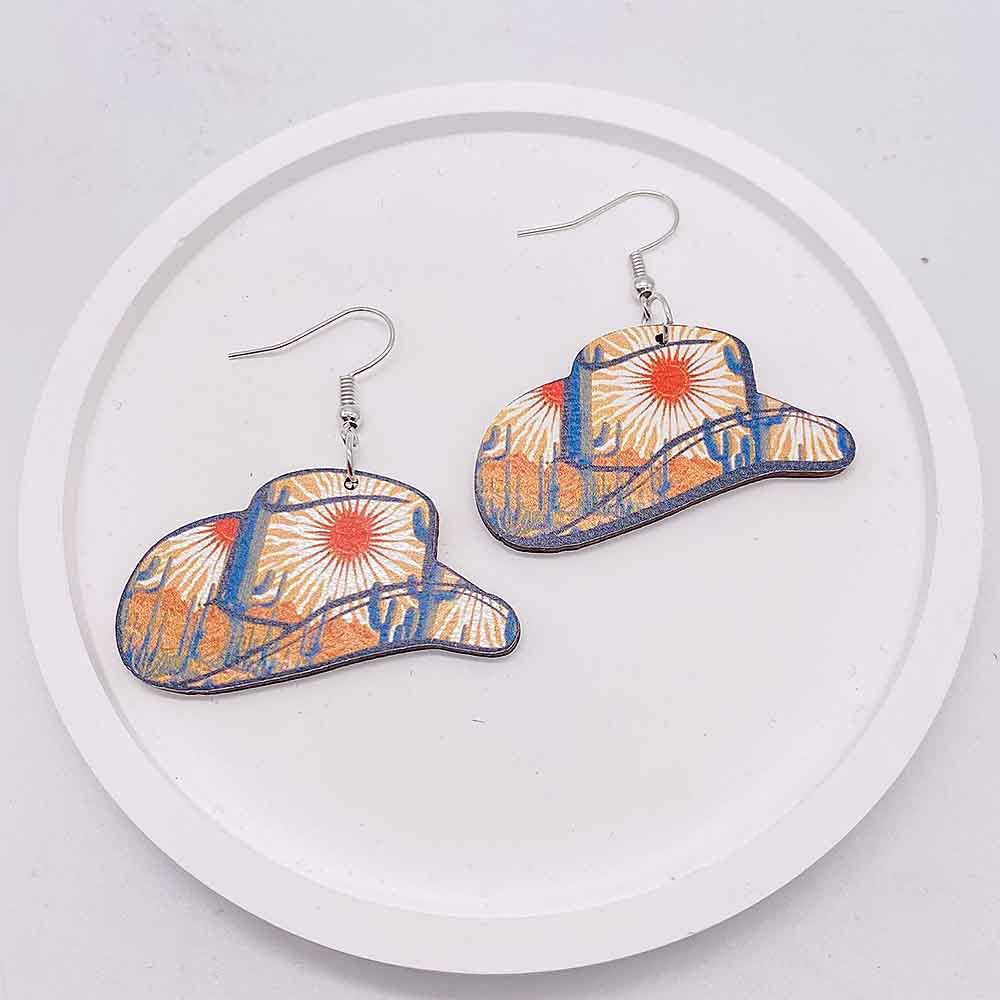 Wholesale Cactus Western Cowboy Style Wooden Earrings ACC-ES-Cheny009