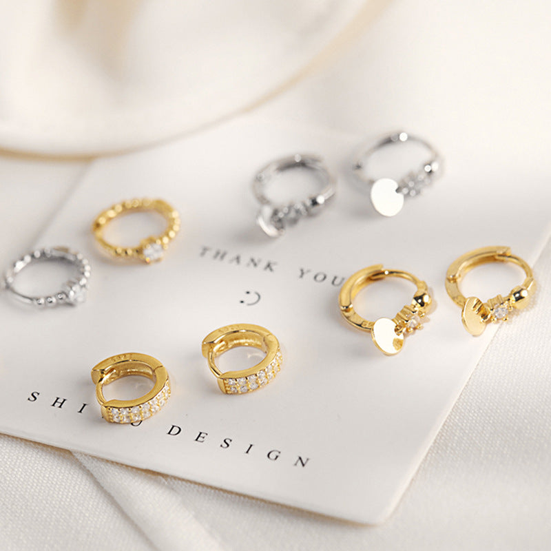 Wholesale Korean-Style Round Hoop Earrings Silver-Plated Diamond Studded Trendy Jewelry For Women Everyday Wear