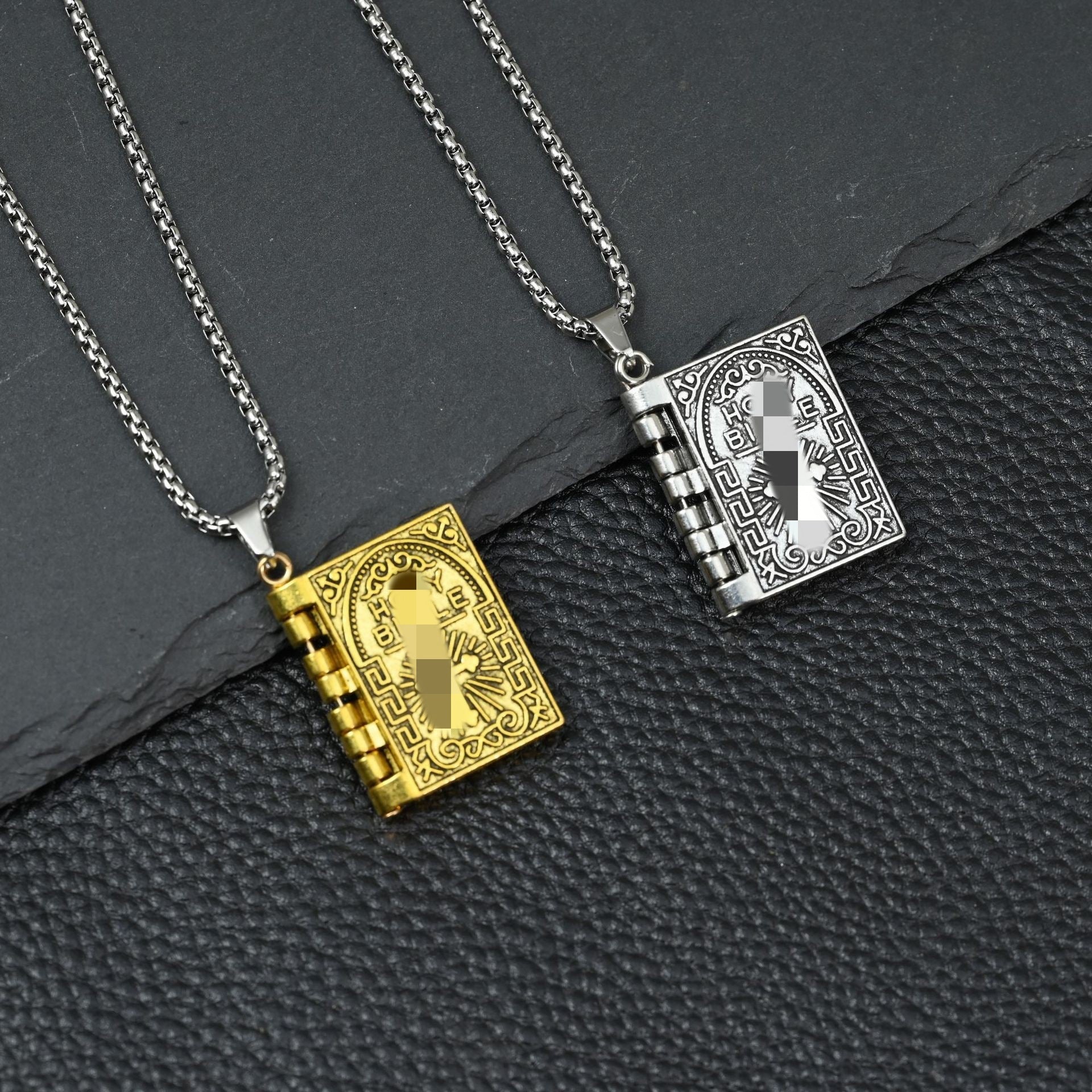 Wholesale Stainless Steel Gold Plated Openable Book Cross Pendant Necklace Retro Chic Jewelry Gift